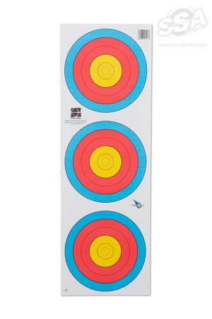 TARGET FACES WORLD ARCHERY 40CM 3-SPOT STANDARD CENTRE VERTICAL 5-RINGS 100/PK